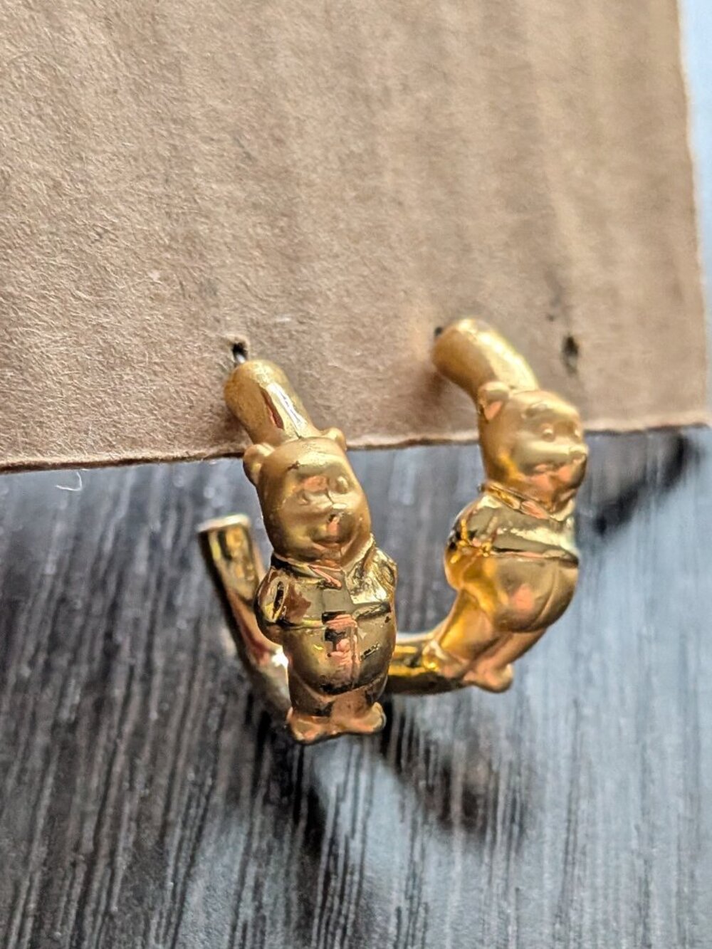 Winnie the Pooh Gold Tone Figural Hoop Earrings